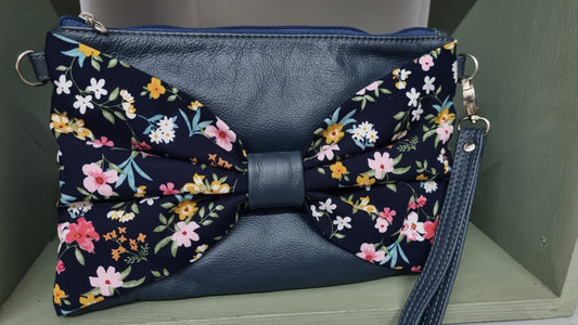 #006 - Navy & Floral- Genuine leather 3 in 1