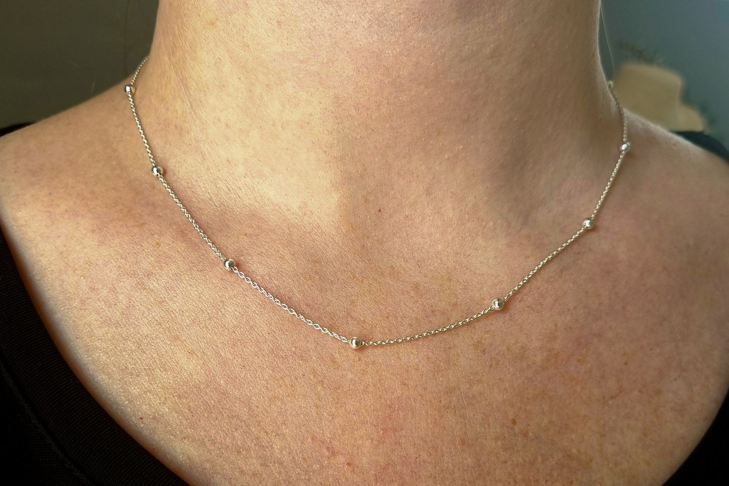 Sterling Silver Necklace with 3mm balls 45cm