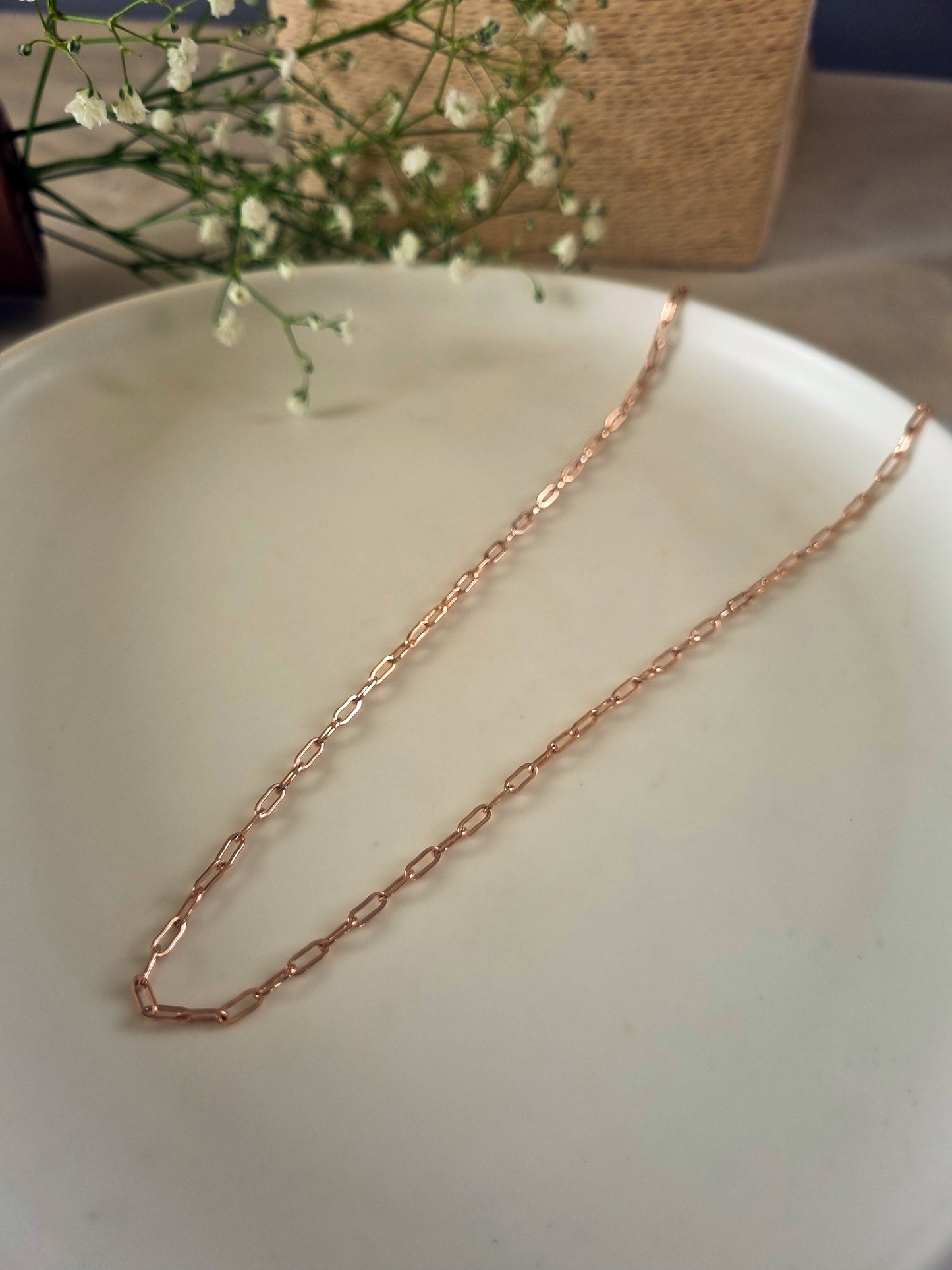 Sterling Silver Small Paperclip Chain with Rose Gold Plating