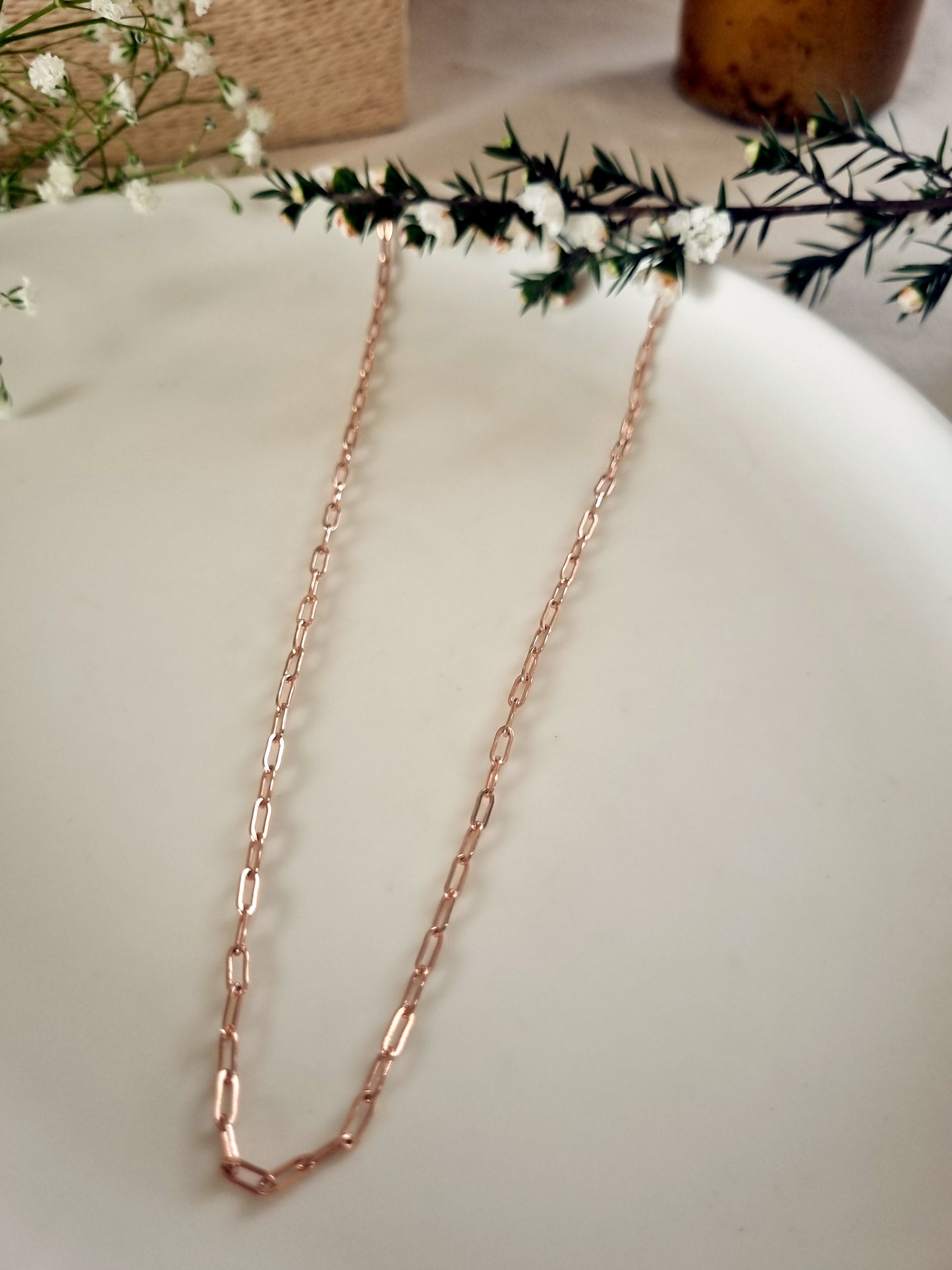 Sterling Silver Small Paperclip Chain with Rose Gold Plating