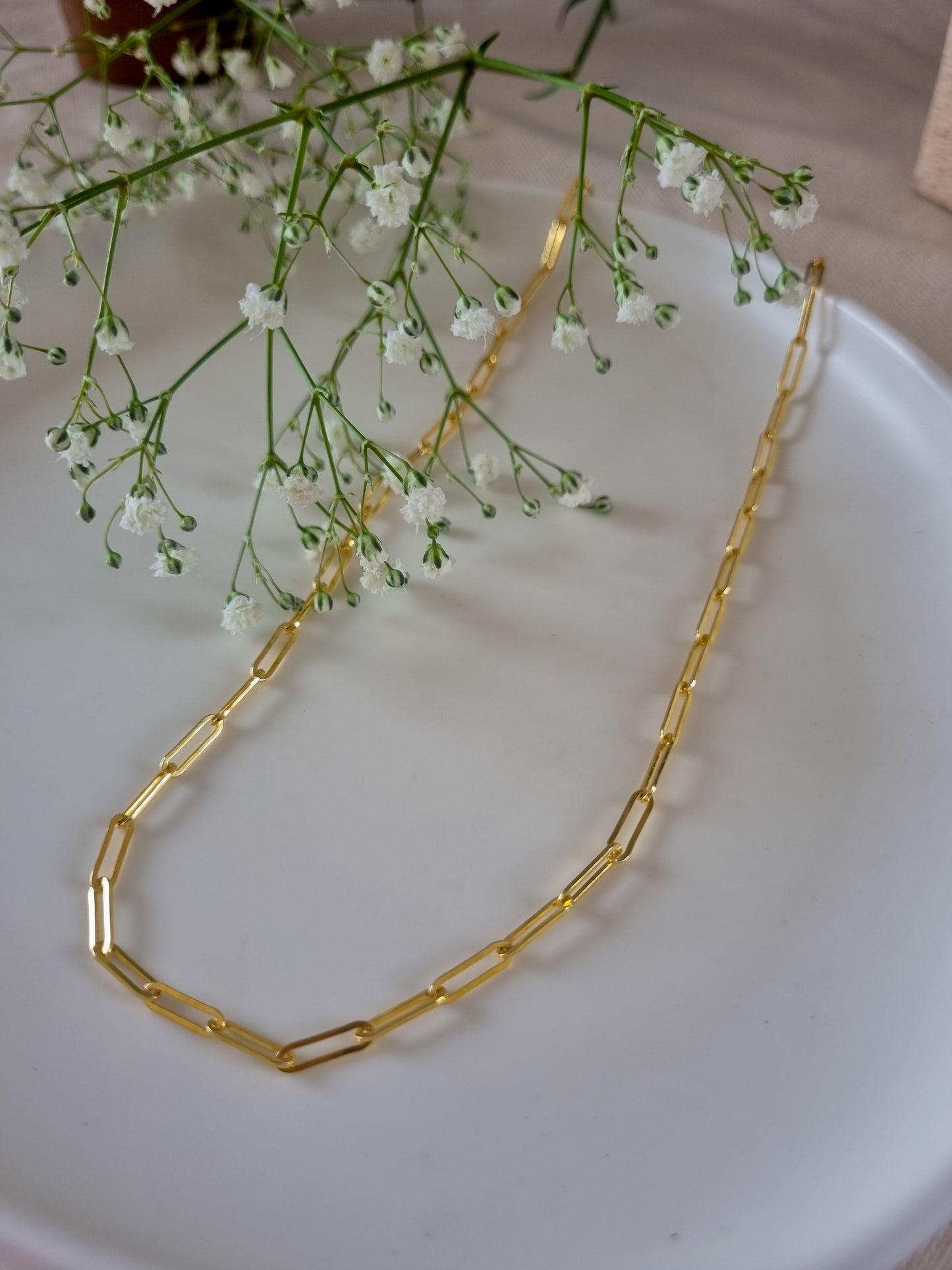 Sterling Silver Long Paperclip chain with Yellow Gold Plating