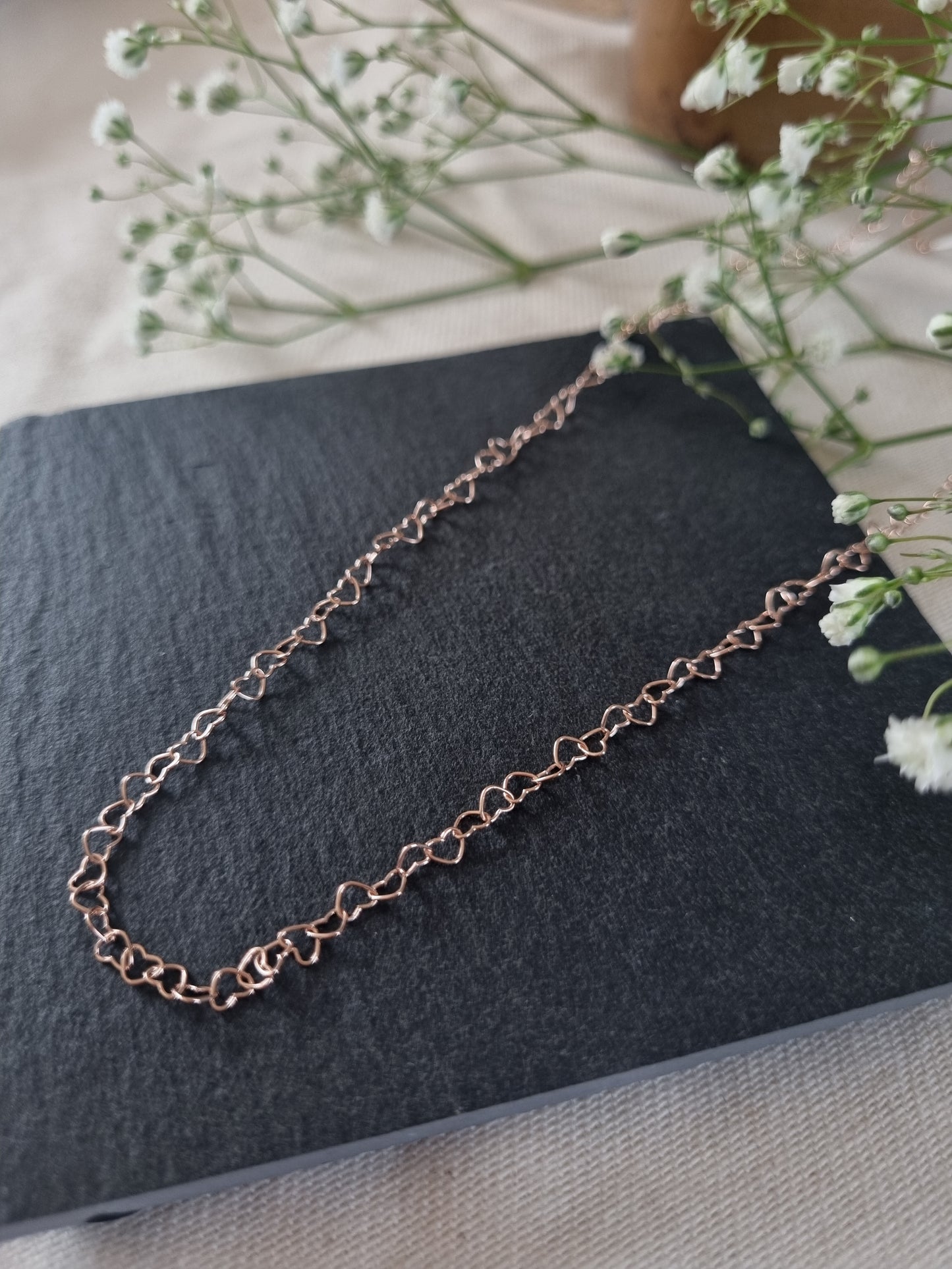 Sterling Silver Rose Gold Plated Heart Chain