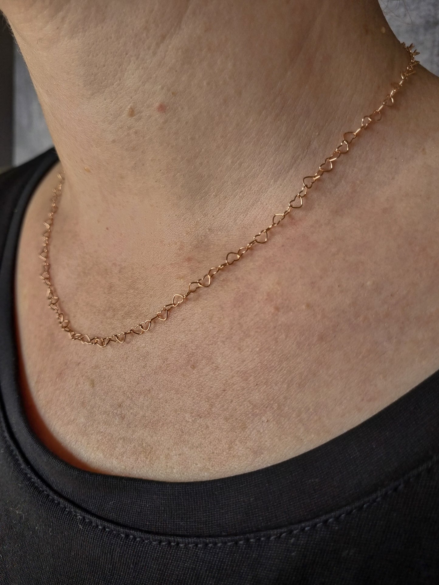 Sterling Silver Rose Gold Plated Heart Chain