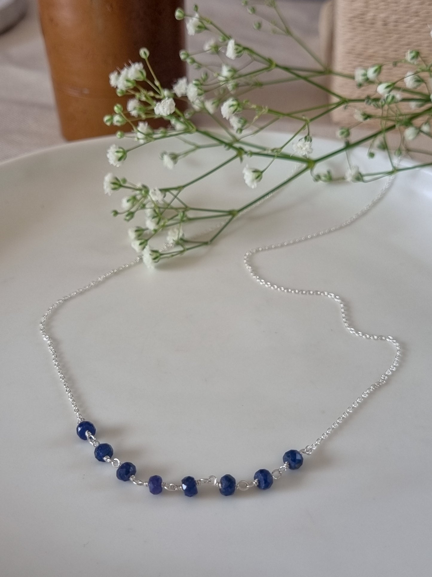 Sterling Silver Chain with 8 Iolite beads