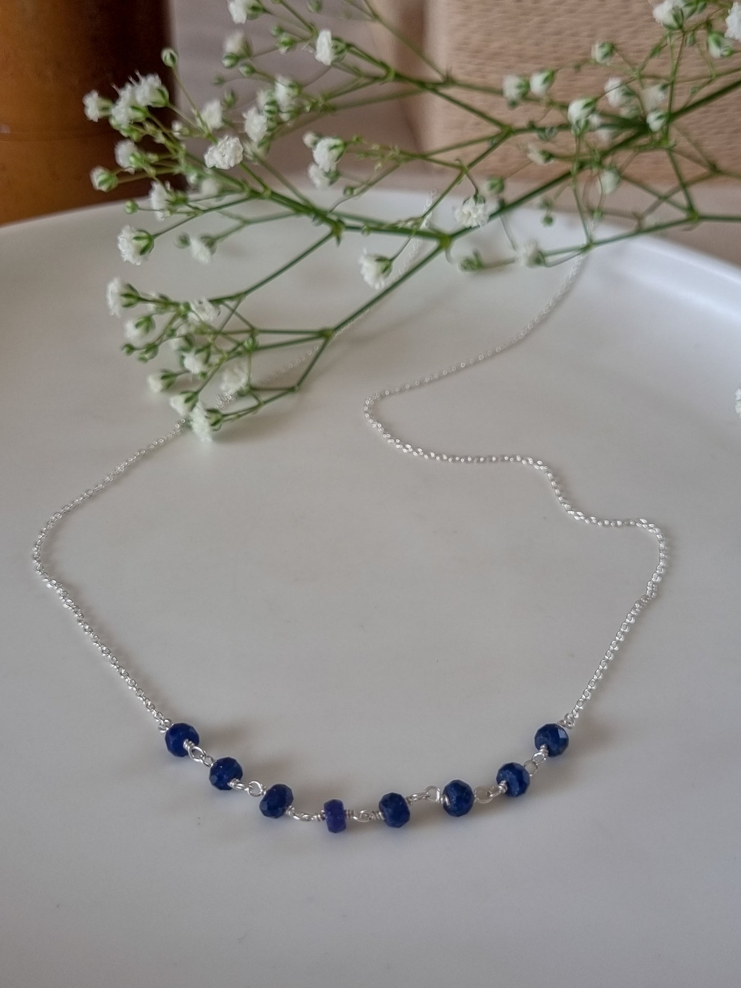 Sterling Silver Chain with 8 Iolite beads