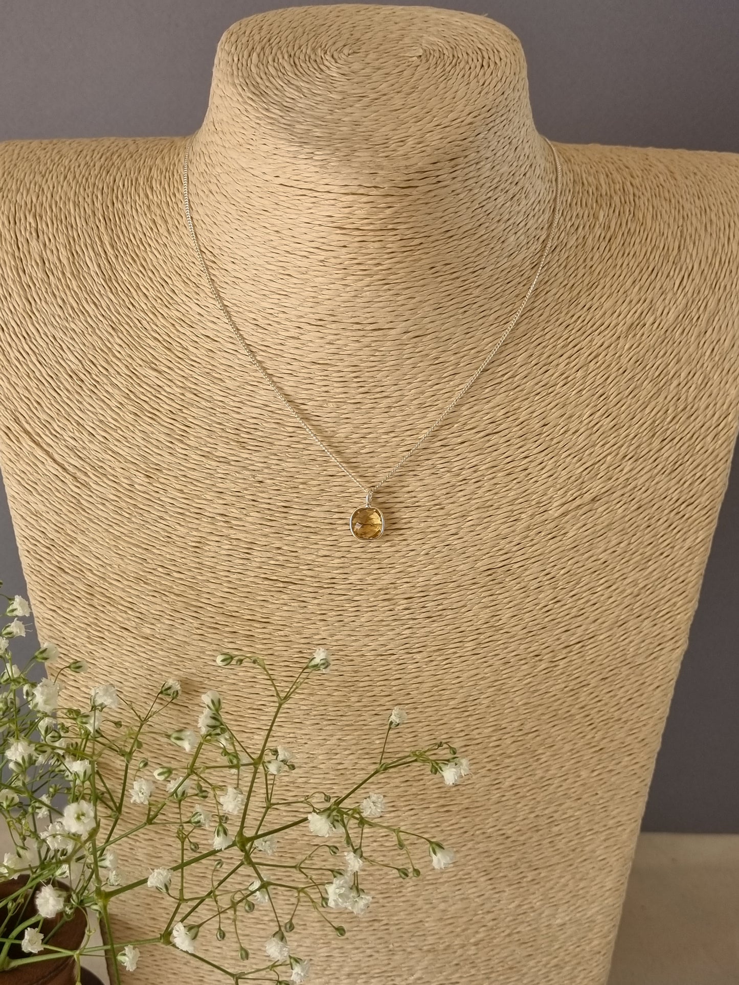 Silver Chain with Citrine Pendant