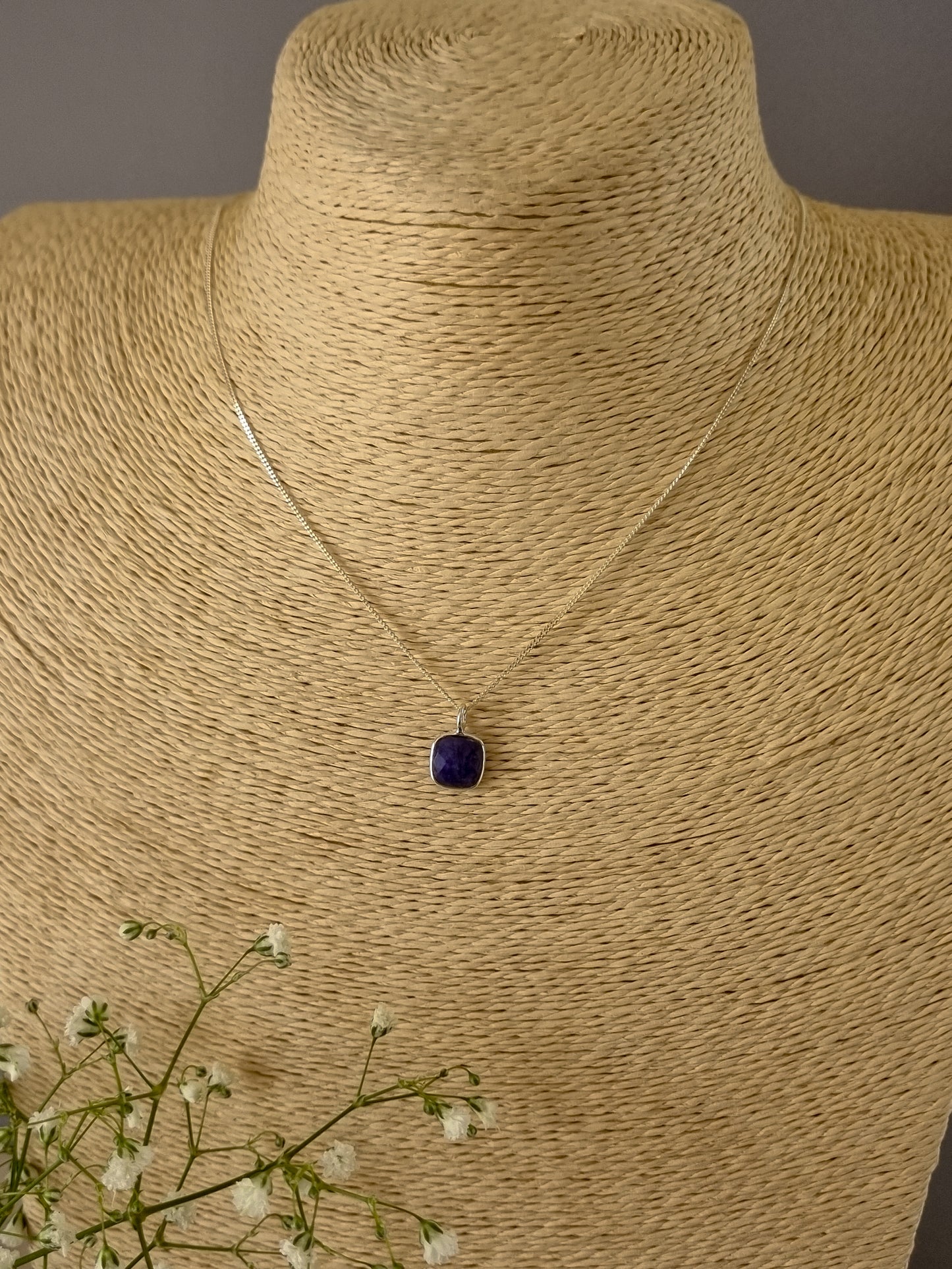 Sterling Silver Chain with Iolite pendant