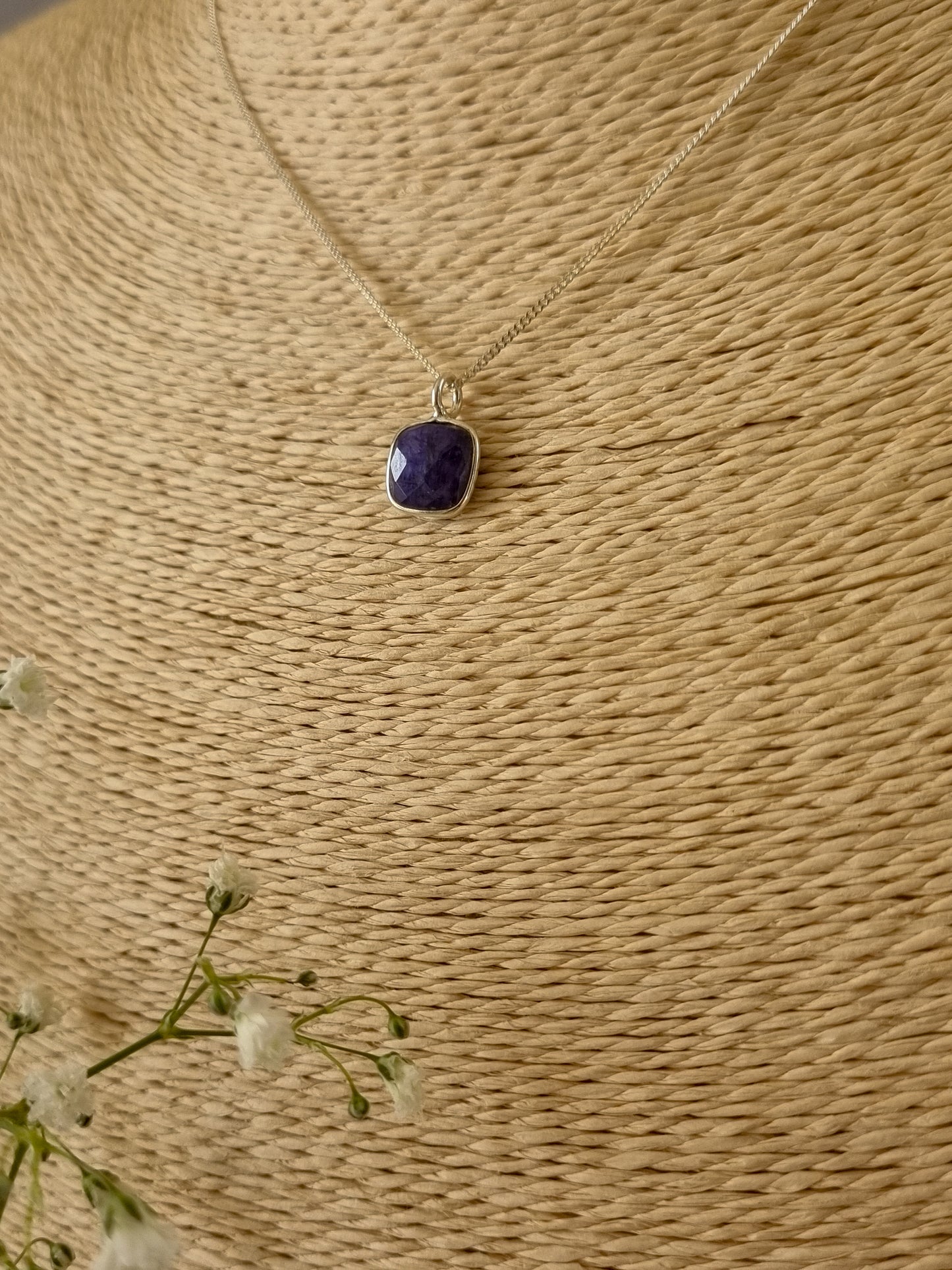 Sterling Silver Chain with Iolite pendant