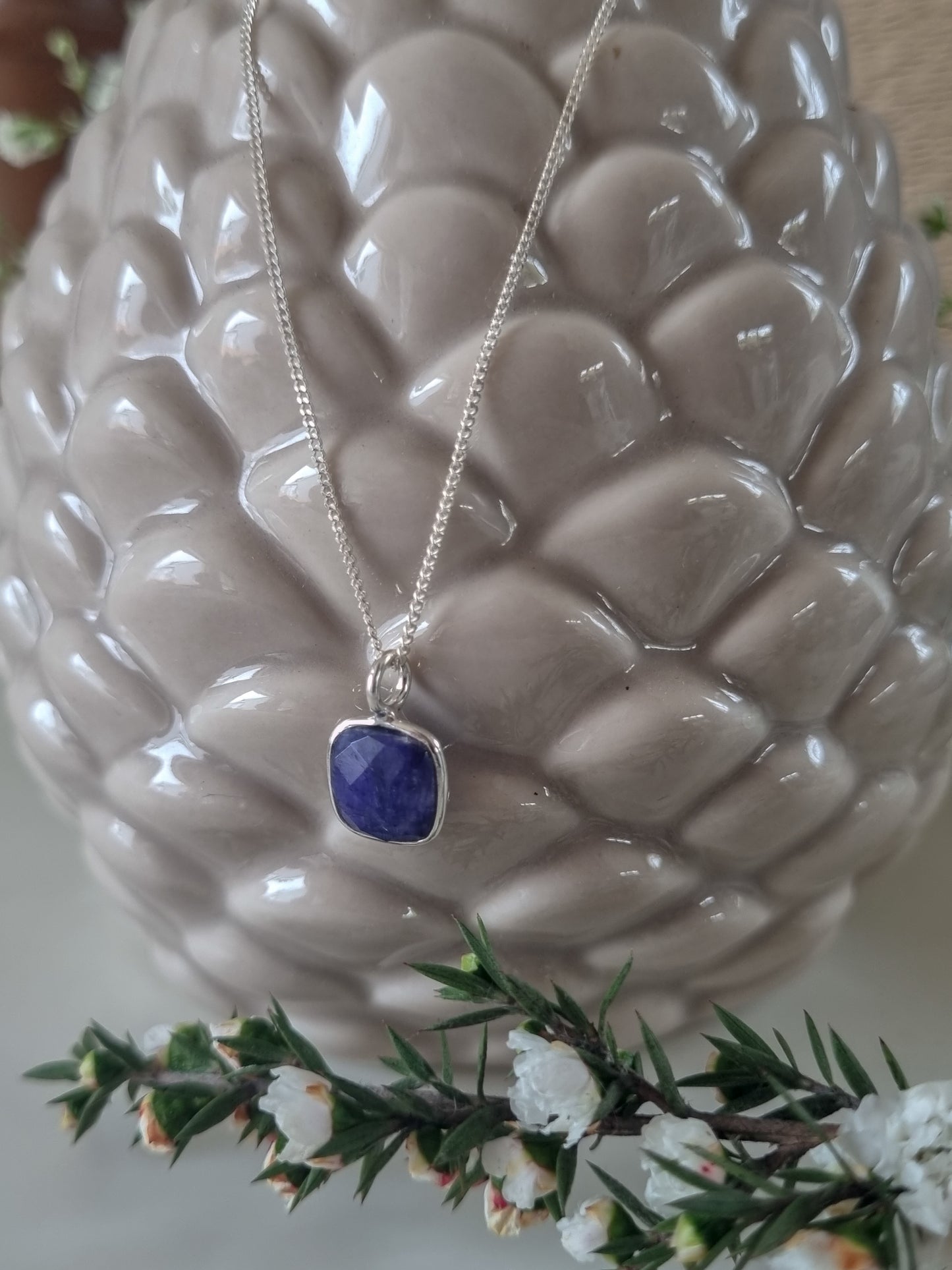 Sterling Silver Chain with Iolite pendant