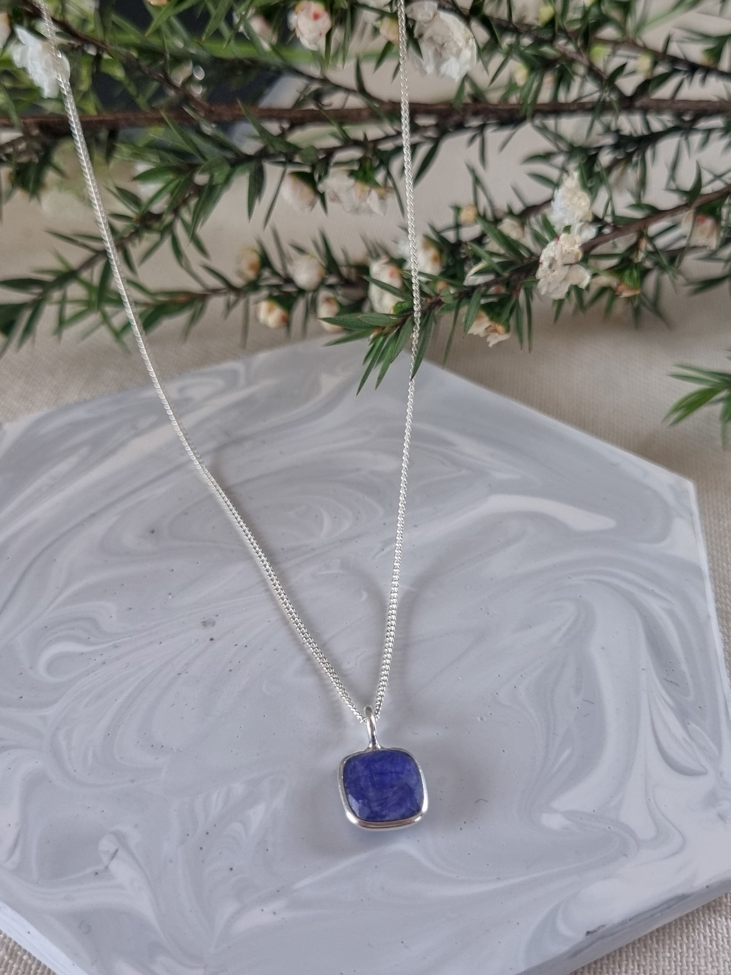 Sterling Silver Chain with Iolite pendant