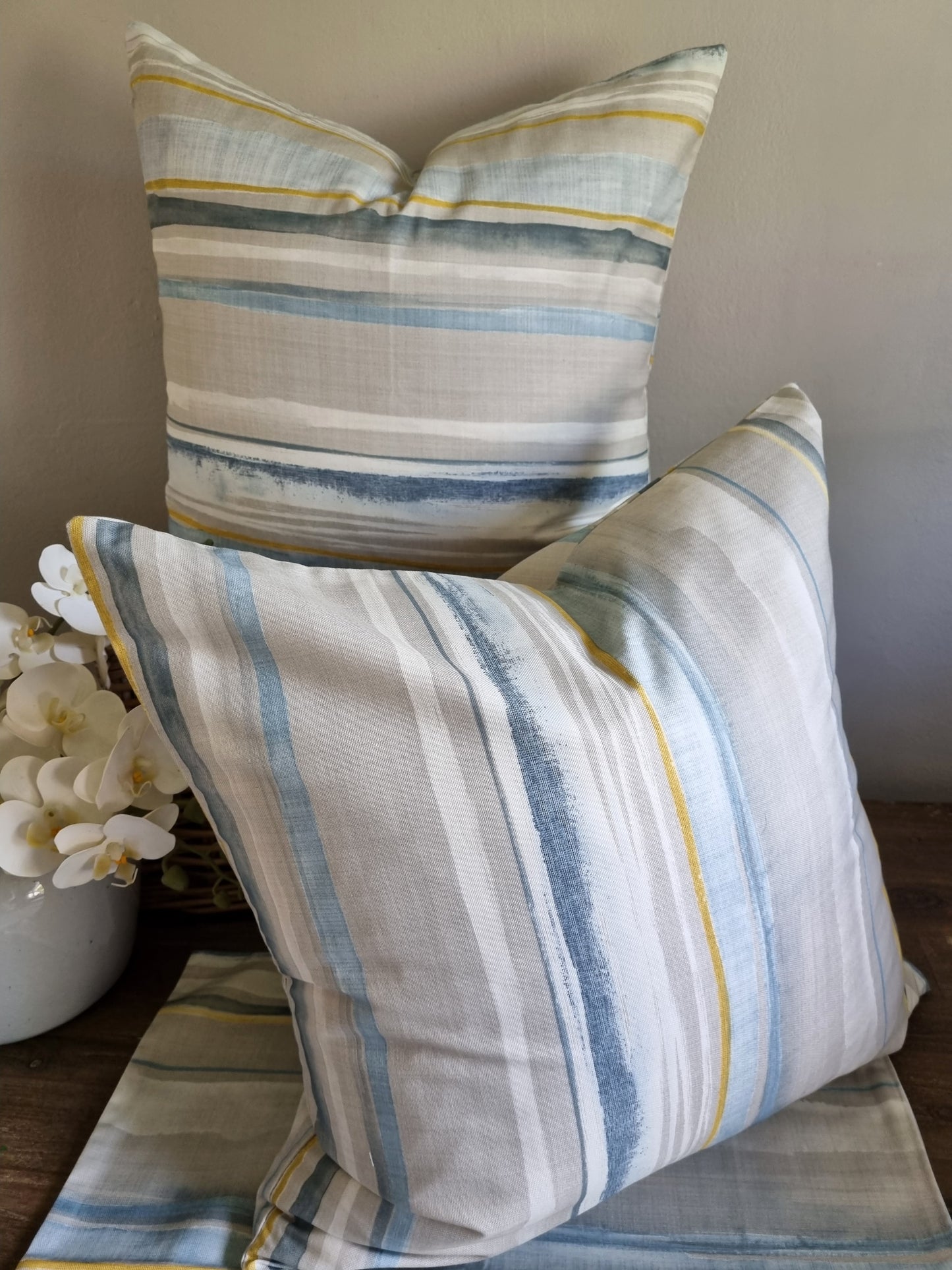 Scatter Cushion covers- Blue & Mustard Stripe