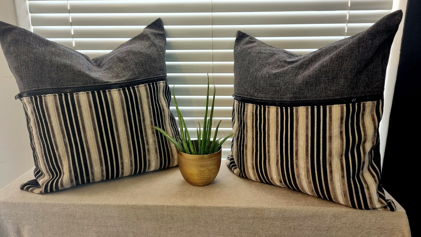 Grey striped Scatter Cushion covers - set of 2 60x60xm