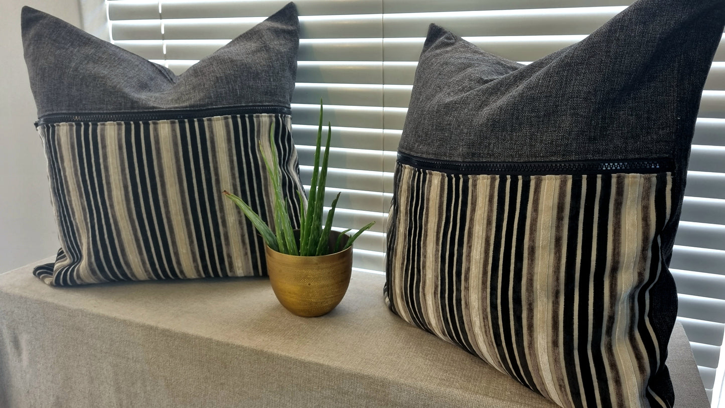 Grey striped Scatter Cushion covers - set of 2 60x60xm