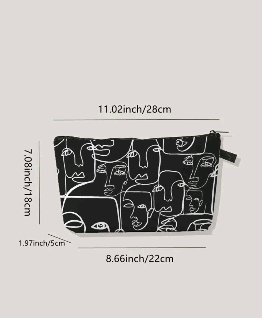 Cosmetic Bag - Black & White Faces