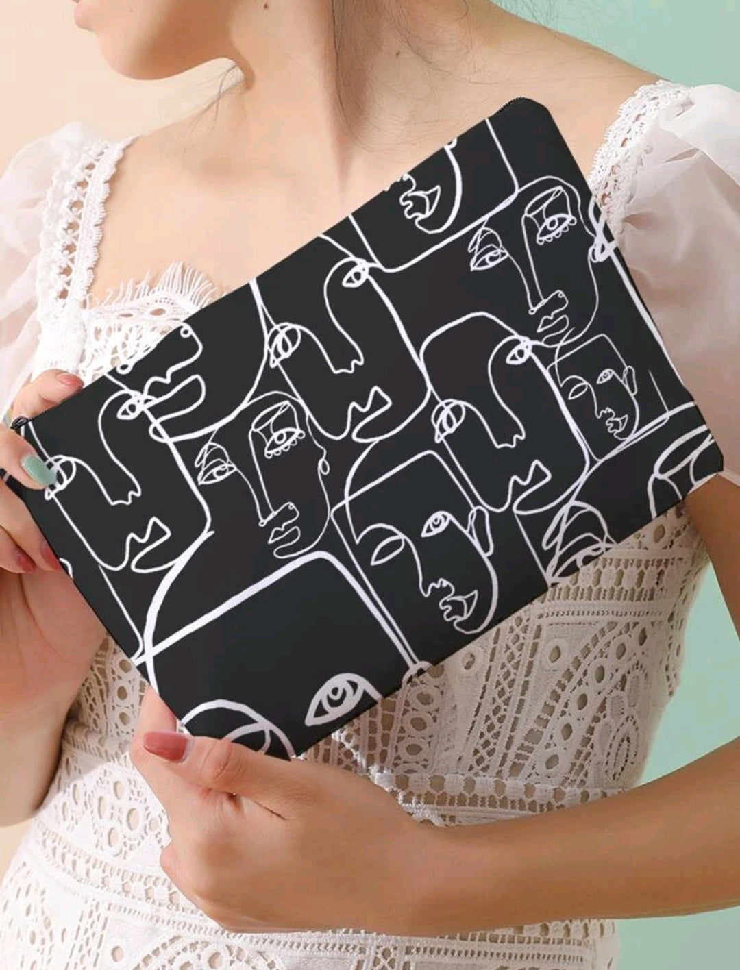 Cosmetic Bag - Black & White Faces