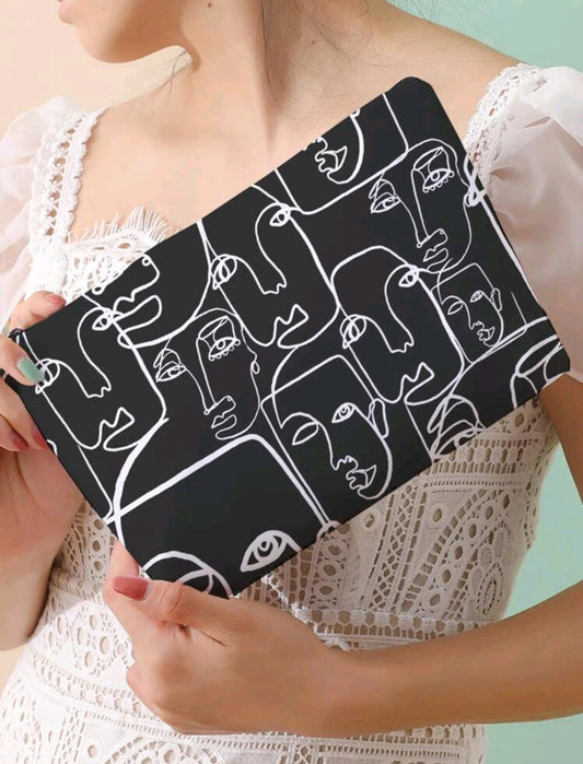 Cosmetic Bag - Black & White Faces